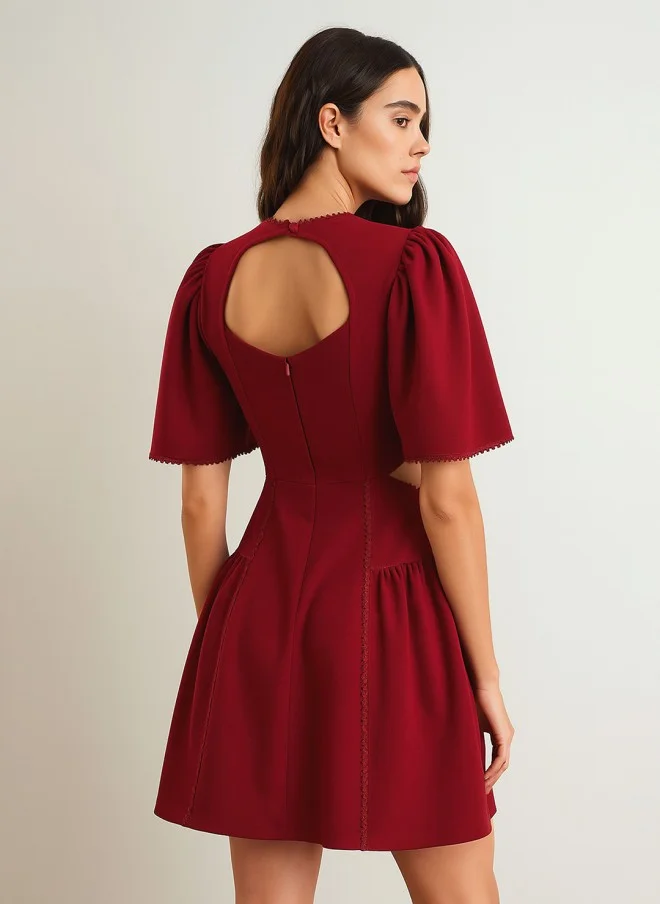 SASSAFRAS Maroon Fit & Flare Dress for Women