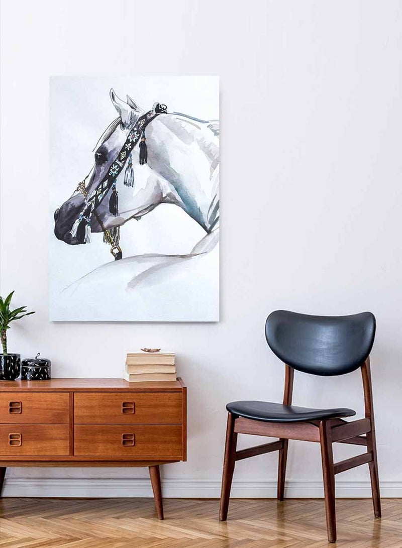 LOWHA Framed Canvas Wall Art Stretched Over Wooden Frame, Arabian White Horse Painting, For Home, Living Room, Office Decor - Image 4