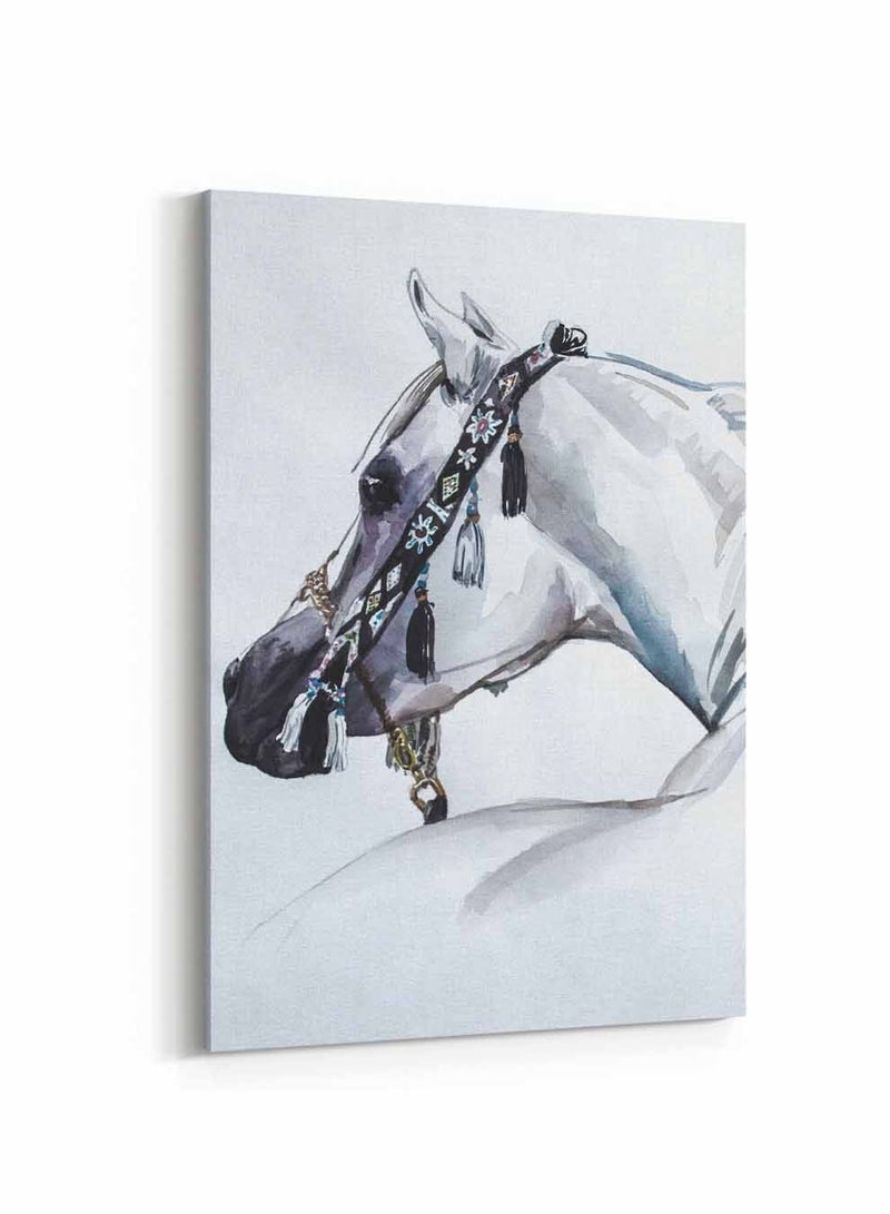 LOWHA Framed Canvas Wall Art Stretched Over Wooden Frame, Arabian White Horse Painting, For Home, Living Room, Office Decor - Image 5