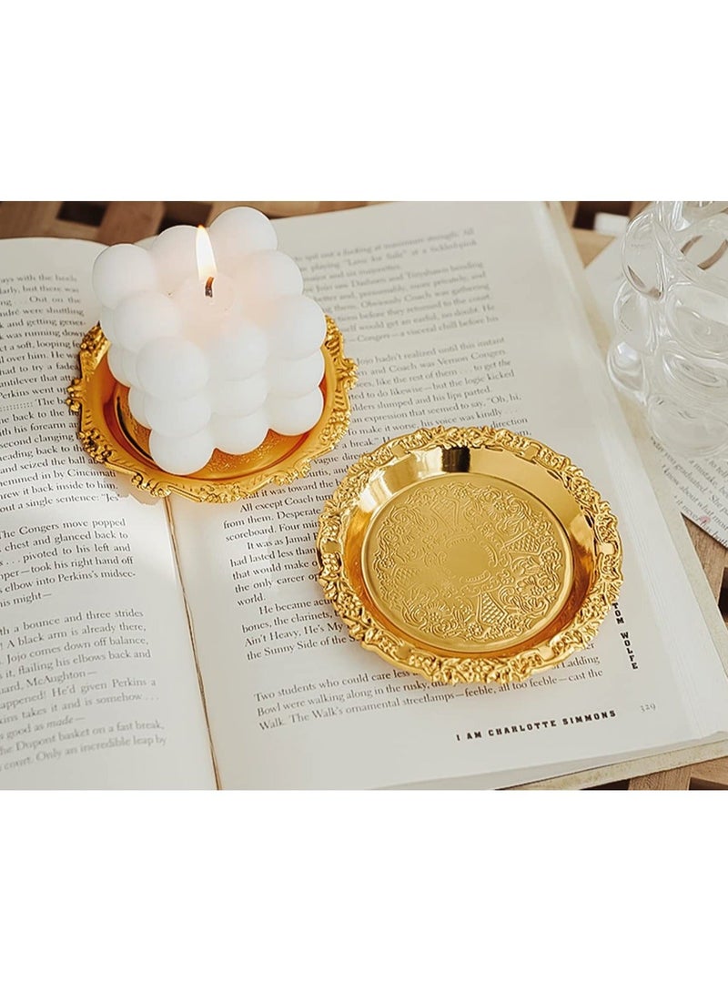 NIBEMINENT 4 PCS Gold Tealight Holders, Decorative Candle Plates Iron Votive Displays Home Coffee Table Accents Elegant Centerpieces Stylish Decor Accessories For Dining Living Room Gifts  - Image 4