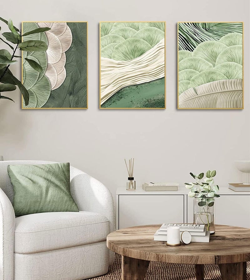 LOARTVE 3 Pieces Abstract Green Wall Art Mid Century Texture Wall Decor Posters Modern Minimalist Pictures Sage Green Ginkgo Leaf Canvas Paintings Prints for Bedroom Living Room - Image 5