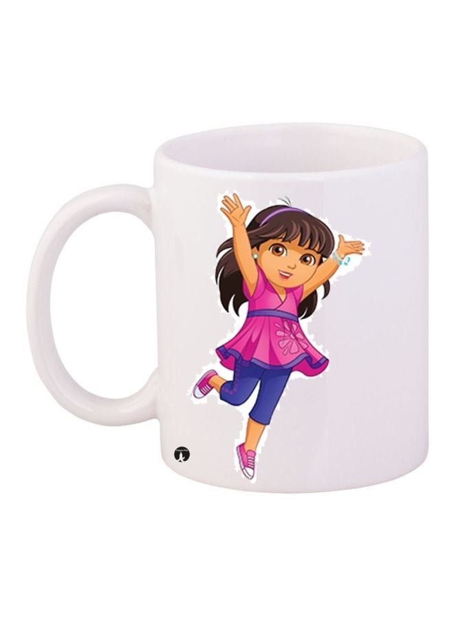 RYN Cartoon Girl Printed Coffee Mug White/Pink/Blue 11ounce