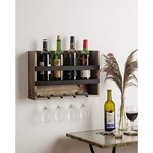VM DECOR Vm decor Solid sheesham Wood Pallet Wine Rack Wall Mounted Wine Rack Wooden Wine Rack 4 Bottle4glass HoldNatural Polish Light Brown - Image 5