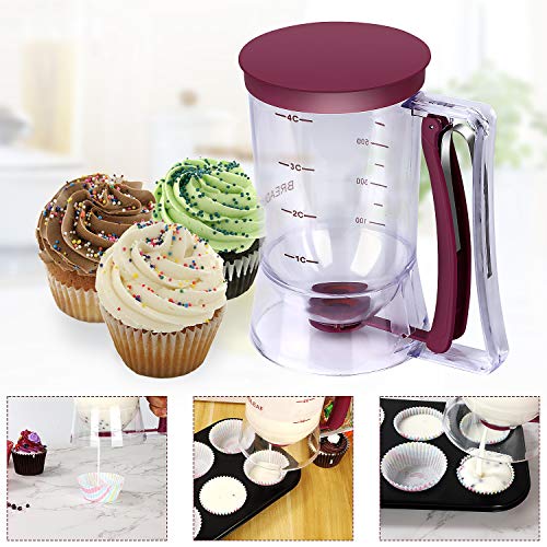 BBSTARZ Pancake Batter Dispenser – 4-Cup Batter Dispenser with Squeeze Handle & Measuring Marks for Pancakes, Waffles, Muffins, Crepes & Cupcakes – Baking Tool (purple) - Image 5