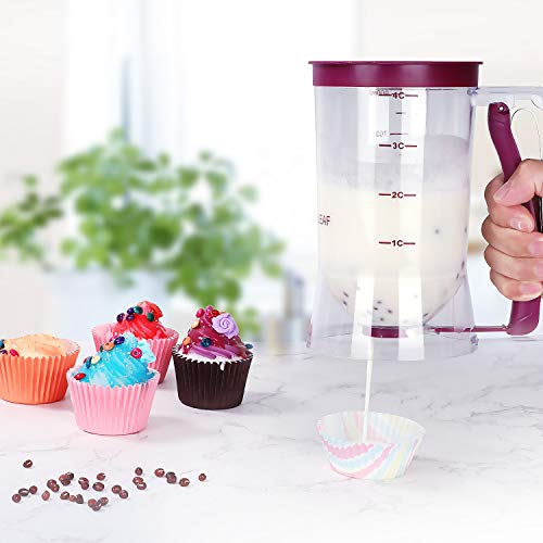 BBSTARZ Pancake Batter Dispenser – 4-Cup Batter Dispenser with Squeeze Handle & Measuring Marks for Pancakes, Waffles, Muffins, Crepes & Cupcakes – Baking Tool (purple) - Image 2