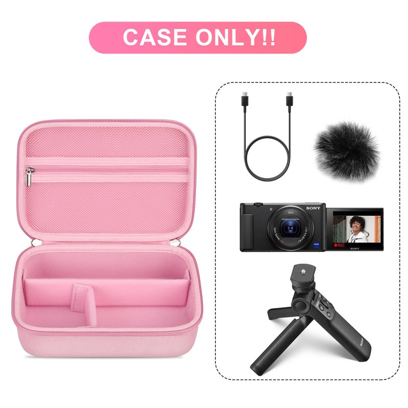 BOVKE Carrying Case for Sony ZV-1 / ZV-1F / ZV-1 II Vlog Digital Camera & Bluetooth Grip Vlogger Accessory Kit for Vlogging YouTube Live Video Streaming, Mesh Pocket for USB Cables Charger, Pink - Image 2