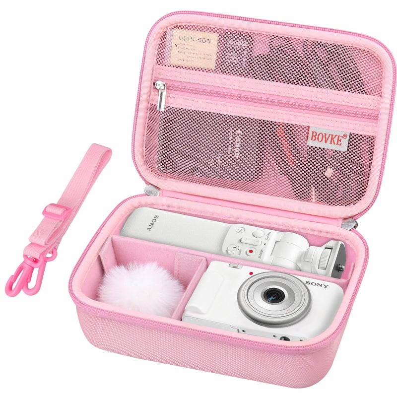 BOVKE Carrying Case for Sony ZV-1 / ZV-1F / ZV-1 II Vlog Digital Camera & Bluetooth Grip Vlogger Accessory Kit for Vlogging YouTube Live Video Streaming, Mesh Pocket for USB Cables Charger, Pink - Image 1