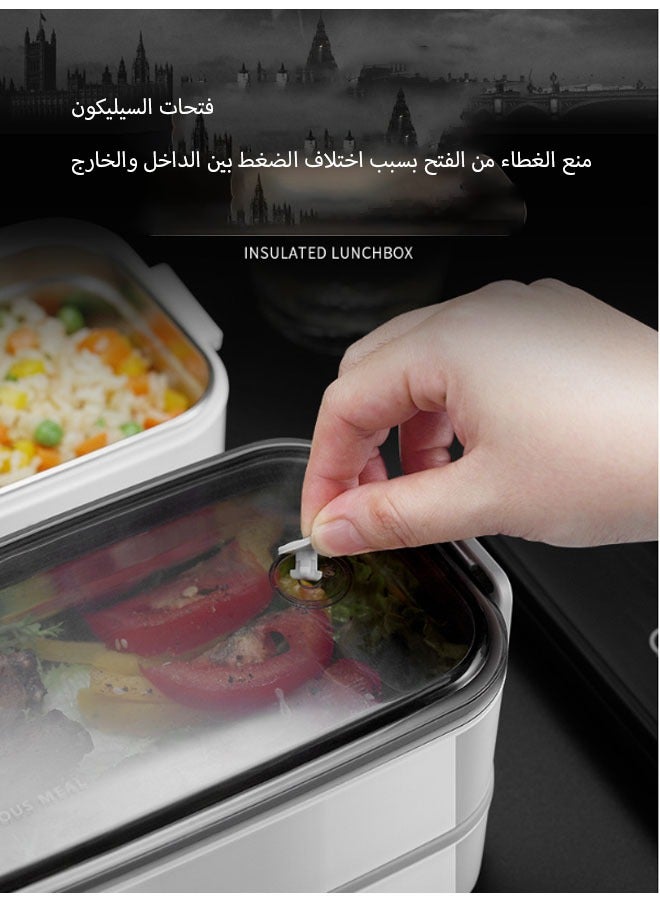 صندوق غداء مزدوج الطبقات من الفولاذ المقاوم للصدأ، أرز محكم الغلق، مناسب للطلاب وموظفي المكاتب، مع أدوات مائدة وحقيبة للحفاظ على الحرارة، يحافظ على الحرارة على المدى الطويل - Image 4
