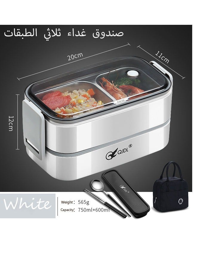 صندوق غداء مزدوج الطبقات من الفولاذ المقاوم للصدأ، أرز محكم الغلق، مناسب للطلاب وموظفي المكاتب، مع أدوات مائدة وحقيبة للحفاظ على الحرارة، يحافظ على الحرارة على المدى الطويل - Image 1