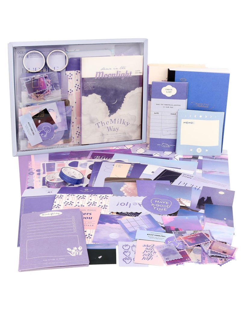 كابتن تيك Scrapbook Supplies Kit for Art Diary Trash Diary Sunset Vintage Diary Supplies Aesthetic Scrapbook Sticker Craft Kit with A6 Grid Notebook DIY Scrapbook Gifts for Girls - Image 1