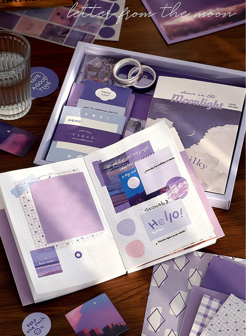 كابتن تيك Scrapbook Supplies Kit for Art Diary Trash Diary Sunset Vintage Diary Supplies Aesthetic Scrapbook Sticker Craft Kit with A6 Grid Notebook DIY Scrapbook Gifts for Girls - Image 5