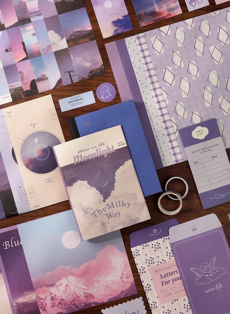 كابتن تيك Scrapbook Supplies Kit for Art Diary Trash Diary Sunset Vintage Diary Supplies Aesthetic Scrapbook Sticker Craft Kit with A6 Grid Notebook DIY Scrapbook Gifts for Girls - Image 3