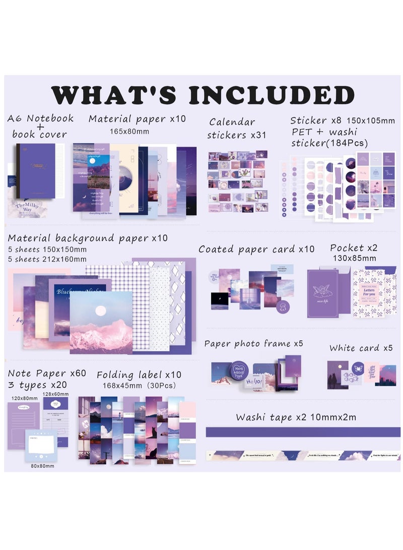 كابتن تيك Scrapbook Supplies Kit for Art Diary Trash Diary Sunset Vintage Diary Supplies Aesthetic Scrapbook Sticker Craft Kit with A6 Grid Notebook DIY Scrapbook Gifts for Girls - Image 2