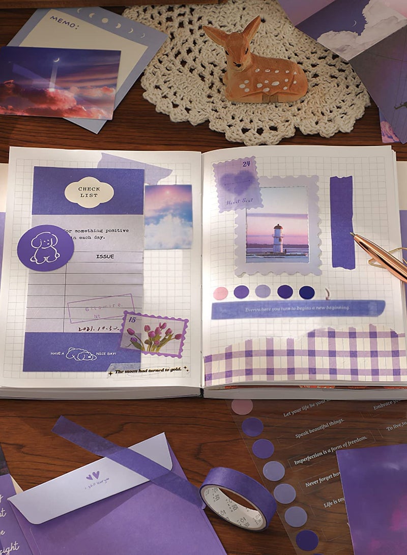 كابتن تيك Scrapbook Supplies Kit for Art Diary Trash Diary Sunset Vintage Diary Supplies Aesthetic Scrapbook Sticker Craft Kit with A6 Grid Notebook DIY Scrapbook Gifts for Girls - Image 4