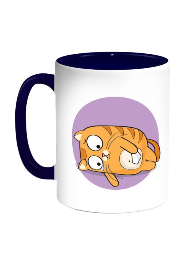 RYN Cat Expression Graphics Printed Coffee Mug Blue/White/Yellow 11ounce