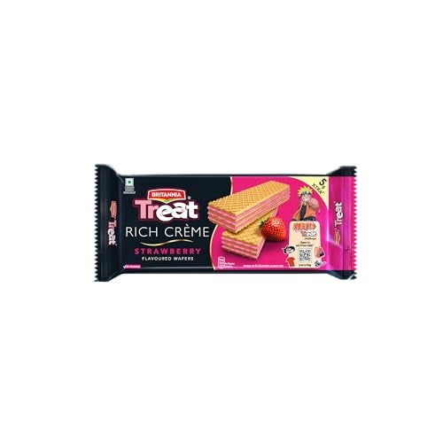 Britannia Treat Crème Wafers - Strawberry Flavoured Wafer Biscuit | 55 gm - Image 1