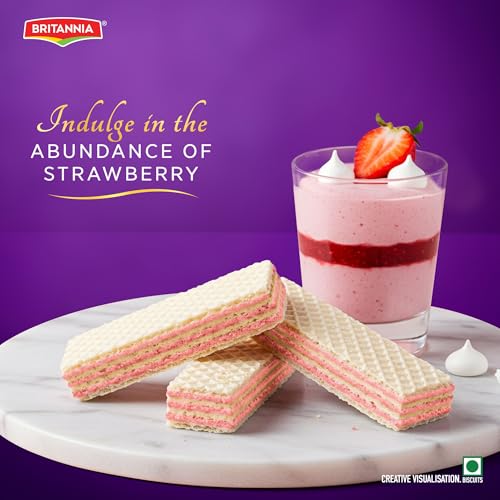 Britannia Treat Crème Wafers - Strawberry Flavoured Wafer Biscuit | 55 gm - Image 5