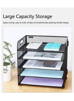 RATSAW Letter Tray Paper Organizer 5 Tier Desk File Organizer Desktop Organizer with Handle Black Metal Desktop Shelf Organizer for Office Supplies School Home  - Image 3