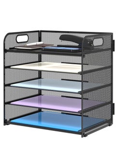 RATSAW Letter Tray Paper Organizer 5 Tier Desk File Organizer Desktop Organizer with Handle Black Metal Desktop Shelf Organizer for Office Supplies School Home  - Image 1