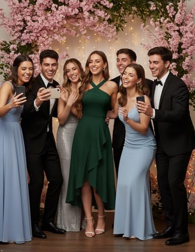 Bbonlinedress Women Green Halter Cocktail Prom Formal Wedding Guest Dress Plus Size Evening Party Ruffled Maxi Hi-Lo Dress Dark Green 2XL - Image 5
