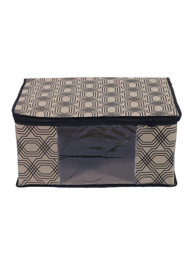 Kuber Industries Non-Woven Geometric Print Saree Covers With Zip|Wardrobe Organizer For Clothes|Transparent Window Keep 8 To 10 Saree|Suitable For Lehenga, Suit, Dress|Pack Of 3 (Beige & Black)  - Image 4