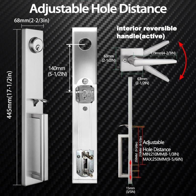 NEWBANG Brushed Nickel Double Door Handle Set,(Keyed and Dummy Set),MDHST2016SN-SET-BR-1 - Image 2