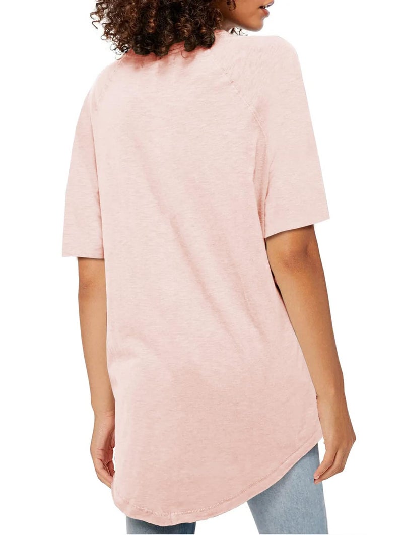 Fisoew Womens Oversized T Shirts Short Sleeve Tunic Tops Crew Neck T-Shirts Summer Casual Loose Fit Basic Tee Pink - Image 3
