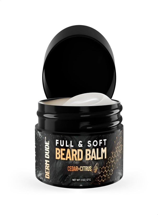 Derm Dude Full and Soft Beard Balm for Men – Conditioning Balm with Natural Oils for Growth, Softness & Styling – Tames Frizz, Hydrates Skin – Non-Greasy - Cedar & Citrus, 2oz - Image 1