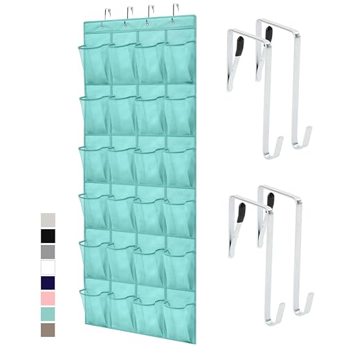 GORILLA GRIP Over the Door Shoe Organizer, 24 Large Breathable Mesh Pockets, Space Saving Hanging Storage Holder, Closet Rack Hanger Holds Up to 40 lbs, Hangs on Closets, Shoes, Accessories, Turquoise - Image 1
