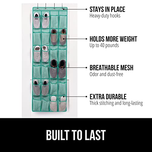 GORILLA GRIP Over the Door Shoe Organizer, 24 Large Breathable Mesh Pockets, Space Saving Hanging Storage Holder, Closet Rack Hanger Holds Up to 40 lbs, Hangs on Closets, Shoes, Accessories, Turquoise - Image 2
