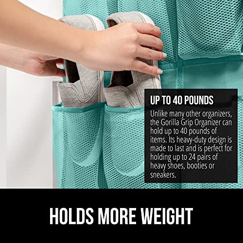 GORILLA GRIP Over the Door Shoe Organizer, 24 Large Breathable Mesh Pockets, Space Saving Hanging Storage Holder, Closet Rack Hanger Holds Up to 40 lbs, Hangs on Closets, Shoes, Accessories, Turquoise - Image 3