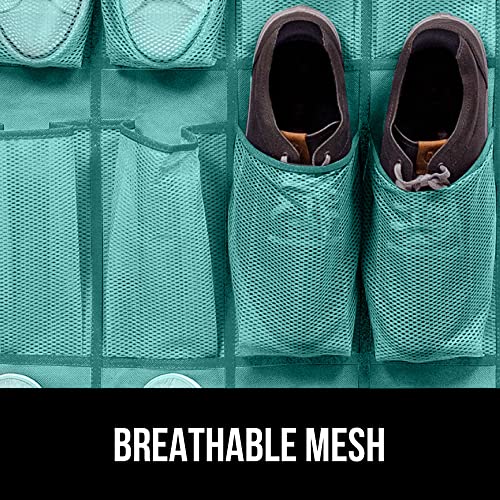 GORILLA GRIP Over the Door Shoe Organizer, 24 Large Breathable Mesh Pockets, Space Saving Hanging Storage Holder, Closet Rack Hanger Holds Up to 40 lbs, Hangs on Closets, Shoes, Accessories, Turquoise - Image 5