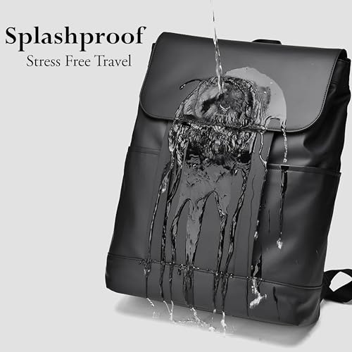 REDHORNS Water Resistant Pemium Laptop Backpack for Men and Women, PU Leather 25L Backpack for Business Travel, Top Open Office Backpack with Trolley Sleeve (BP2088A-Black) - Image 4