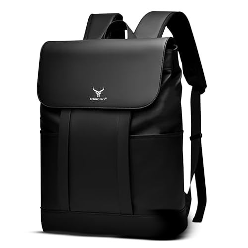 REDHORNS Water Resistant Pemium Laptop Backpack for Men and Women, PU Leather 25L Backpack for Business Travel, Top Open Office Backpack with Trolley Sleeve (BP2088A-Black) - Image 1