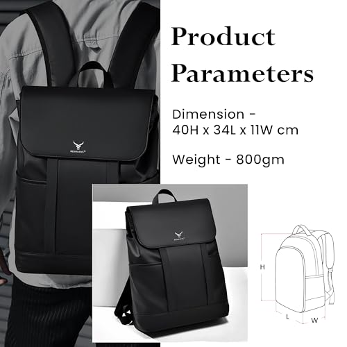 REDHORNS Water Resistant Pemium Laptop Backpack for Men and Women, PU Leather 25L Backpack for Business Travel, Top Open Office Backpack with Trolley Sleeve (BP2088A-Black) - Image 3