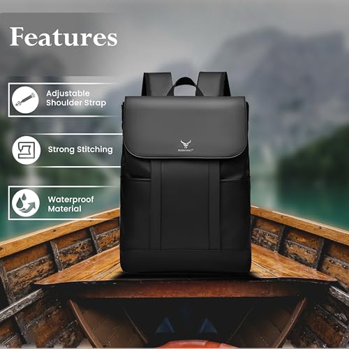 REDHORNS Water Resistant Pemium Laptop Backpack for Men and Women, PU Leather 25L Backpack for Business Travel, Top Open Office Backpack with Trolley Sleeve (BP2088A-Black) - Image 2