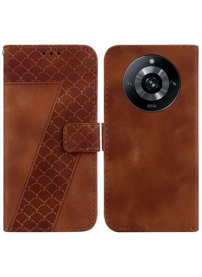 HuHa Case Cover For Realme 11 Pro 5G/11 Pro+ 5G/Narzo 60 Pro 5G 7-shaped Embossed Leather Phone Case Brown 