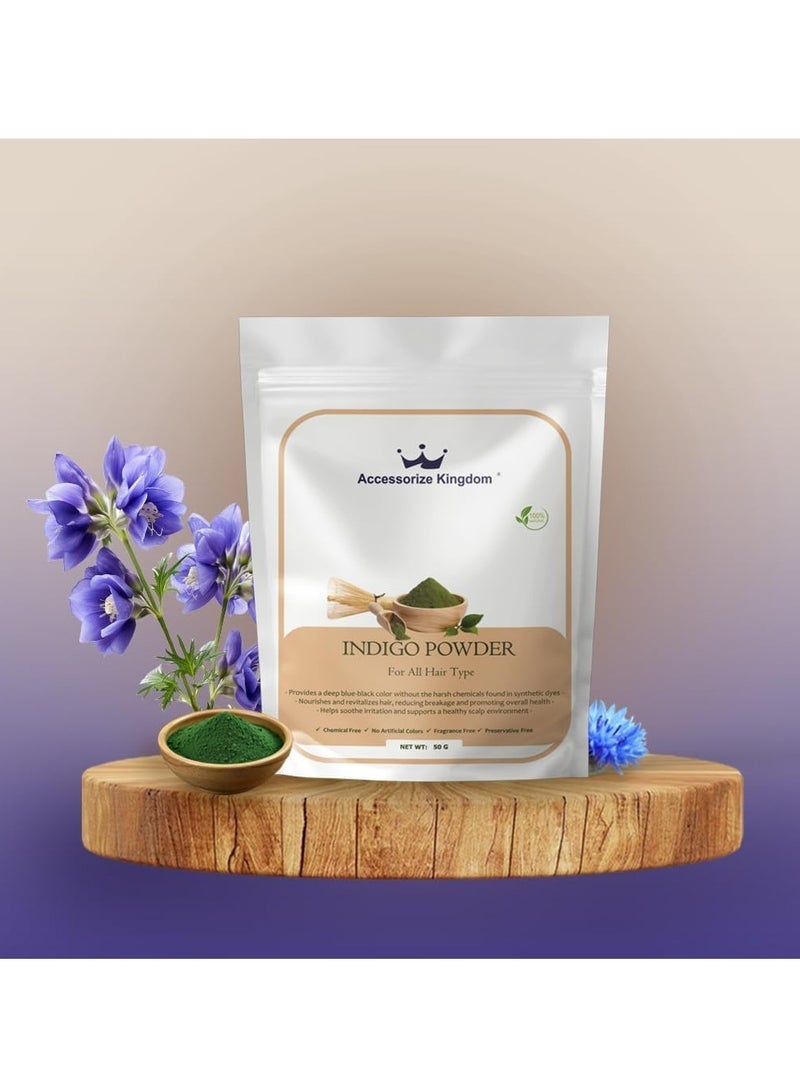 مملكة الإكسسوارات مسحوق نيلي (50 جم) - نقي وطبيعي 100٪ | مناسب لجميع أنواع الشعر | يوفر لونا أزرق-أسود عميقا مع فوائد مغذية وترطيبة - Image 3