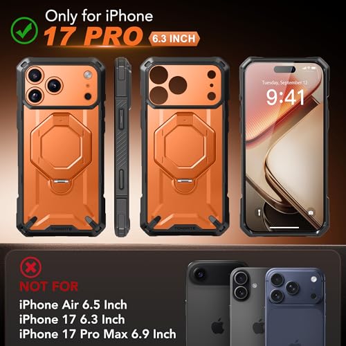TONGATE for iPhone 17 Pro Case with 360° Spin Magnetic Stand, [Compatible with MagSafe][Military-Grade Protection] with Privacy Screen Protector & Camera Control Cover for iPhone 17 Pro, Orange - Image 2