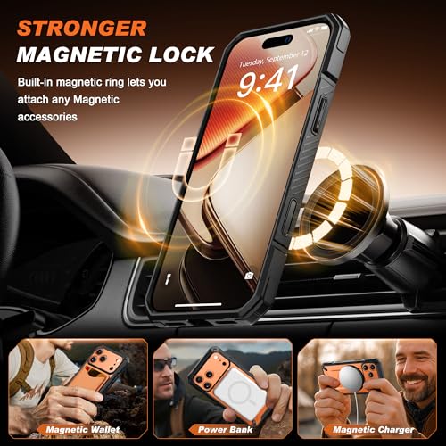 TONGATE for iPhone 17 Pro Case with 360° Spin Magnetic Stand, [Compatible with MagSafe][Military-Grade Protection] with Privacy Screen Protector & Camera Control Cover for iPhone 17 Pro, Orange - Image 5