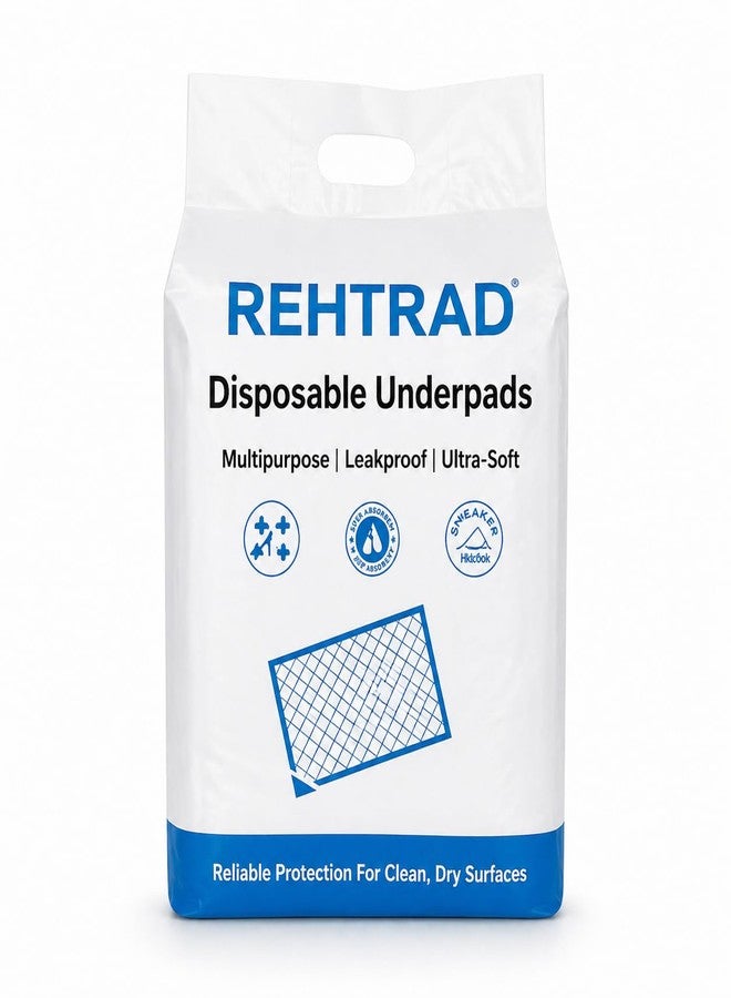REHTRAD Classic Large Disposable Underpads for Adults (60x90 cm)|with Floor Tape|Highly Absorbent|Unisex|Rash Protection|Converts Liquids to Gel|Cottony Soft|Anti-Bacterial & Leak-Proof|10 Count