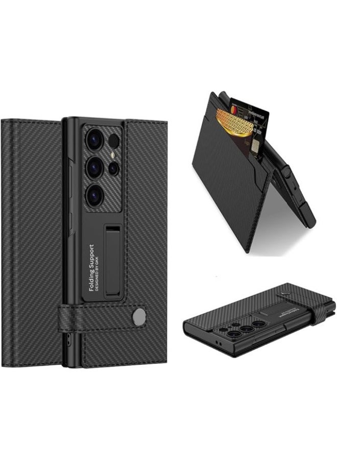 GKK Premium GKK For Samsung Galaxy S25 Ultra Leather Flip Case with Card Holder, Kickstand Leather Flip Phone Cover، Carbon Black، Samsung Galaxy S25 Ultra - Image 1