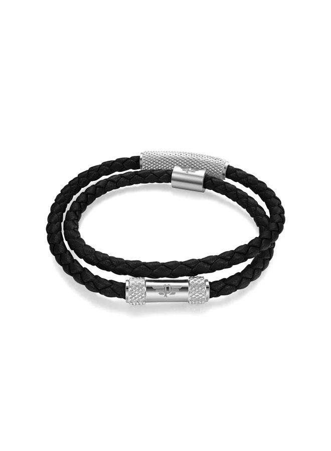 بوليس Urban Texture Men's Black Double Wrap Leather Bracelet 200mm