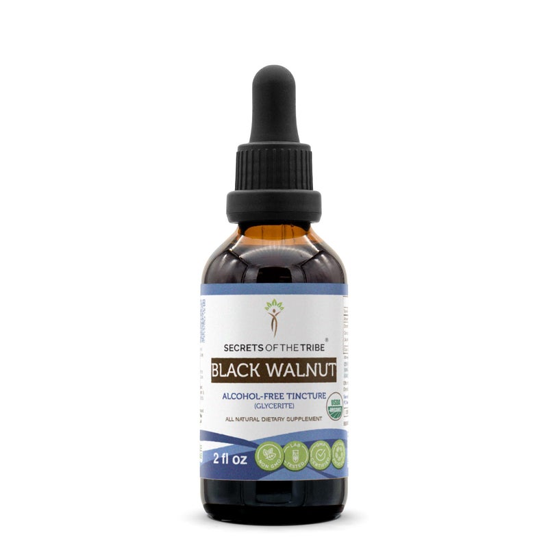 Secrets of the Tribe Black Walnut USDA Organic AlcoholFree Extract HighPotency Herbal Drops Made from 100 Certified Organic Black Walnut Juglans Nigra Dried Hull 2 oz