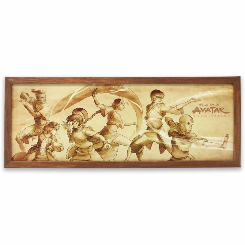 Avatar The Last Airbender Action Scene Sepia Framed Wood Wall Decor Vintage Avatar Picture for Kids Bedroom or Play Room