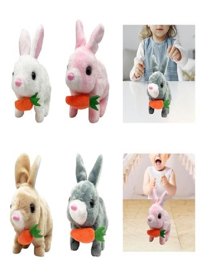 Pet Plush Bunny Toy With Sounds Twitch Nose Hopping Rabbit With Carrot Gift For Toddlers Birthday
