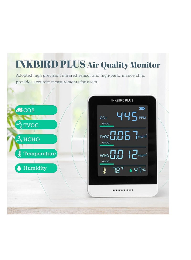 INKBIRD InkbirdPlus Air Quality CO2 Monitor AK3 Indoor CO2 Meter Accurate Tester for Formaldehyde(HCHO) TVOC Temperature and Relative Humidity Real Time Gas Detector 350~2000ppm Range  - Image 5