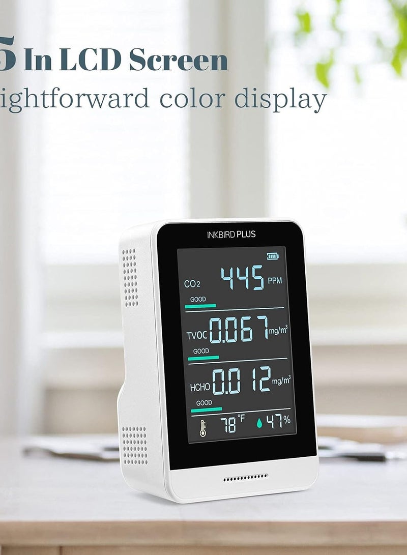 INKBIRD InkbirdPlus Air Quality CO2 Monitor AK3 Indoor CO2 Meter Accurate Tester for Formaldehyde(HCHO) TVOC Temperature and Relative Humidity Real Time Gas Detector 350~2000ppm Range  - Image 4
