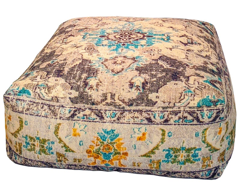 Mandala Life ART Mandala Life ART Boho Floor Cushion Cover Gray Square Moroccan Pouf Ottoman Pillow for Meditation Yoga and Boho Chic Low Seating Area Cotton 24x8 Unstuffed 