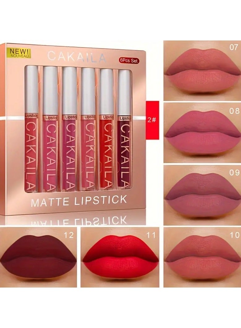 CAKAILA 6pcs CAKAILA Velvet Matte Lipstick Set - Long-Lasting, Waterproof, Sweat-Resistant, Non-Stick Cup, Non-Fading, Easy Color Application, All Skin Types, Adult, Red Shade Series - Image 1